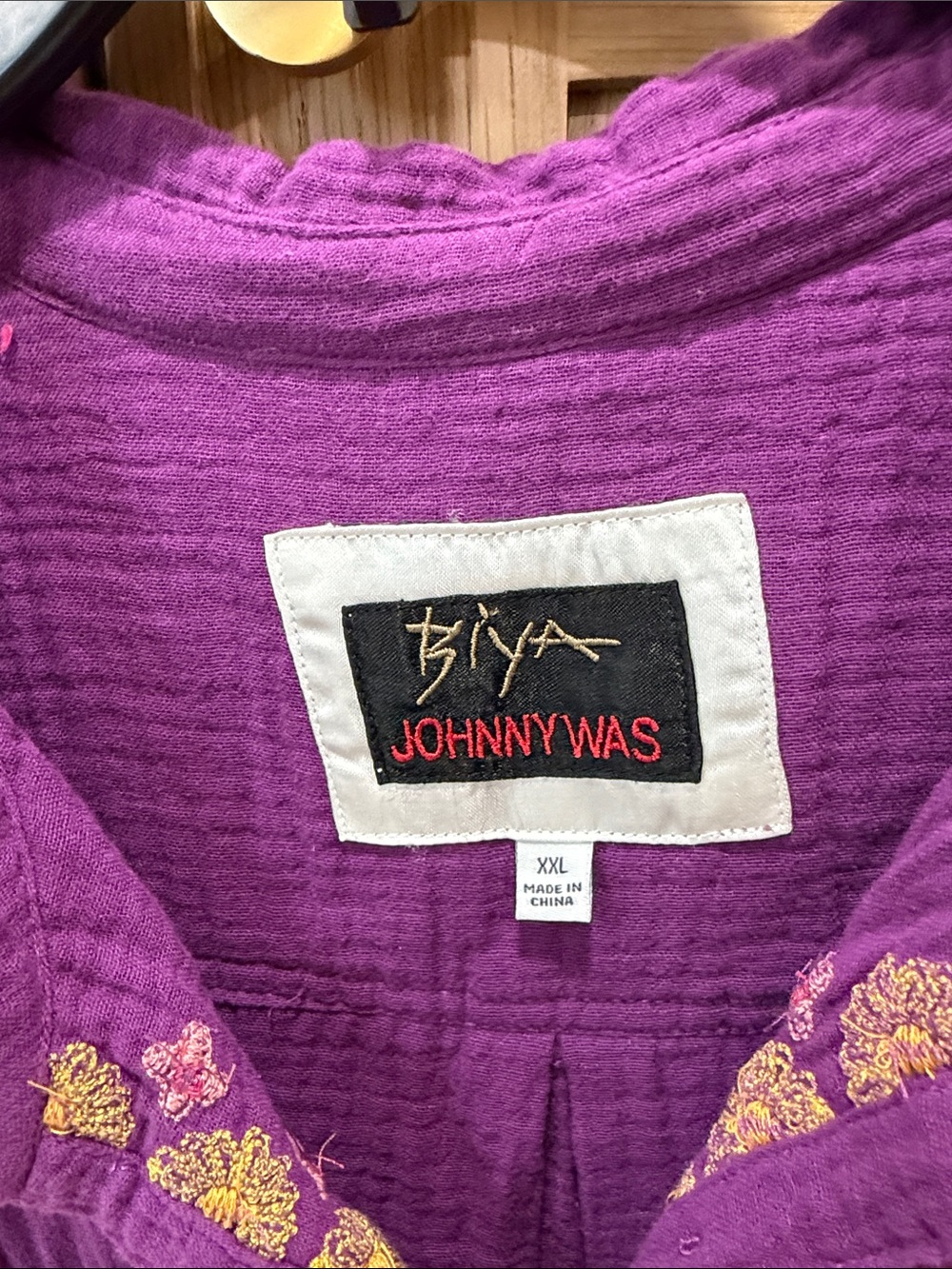 Johnny Was Purple Embroidered Short Sleeve Button-Down Shirt - Picture 2 of 5
